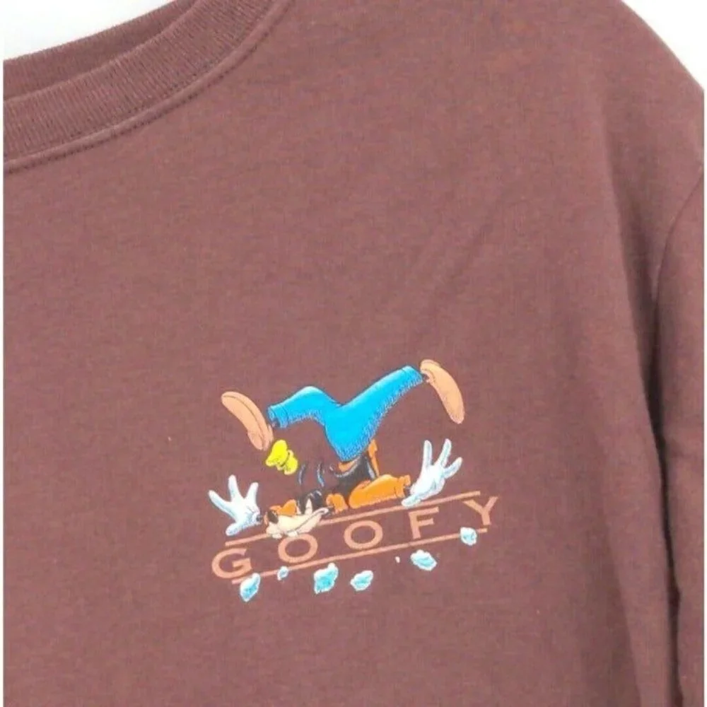 Disney Store Goofy T Shirt Mens Small Brown Long‎ Sleeve One Slip Ahead New